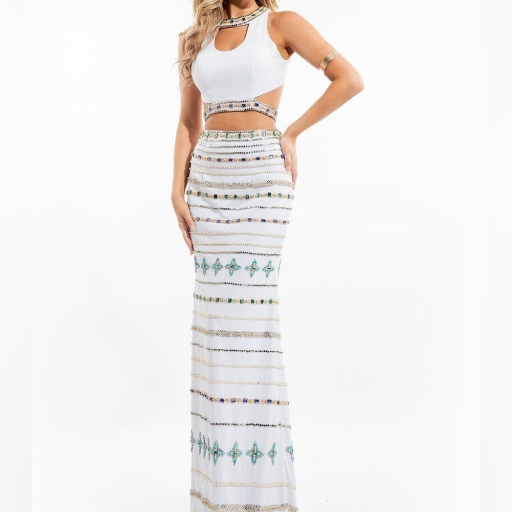 NWT White Beaded Rachel Allan 2 Piece Gown Size 2